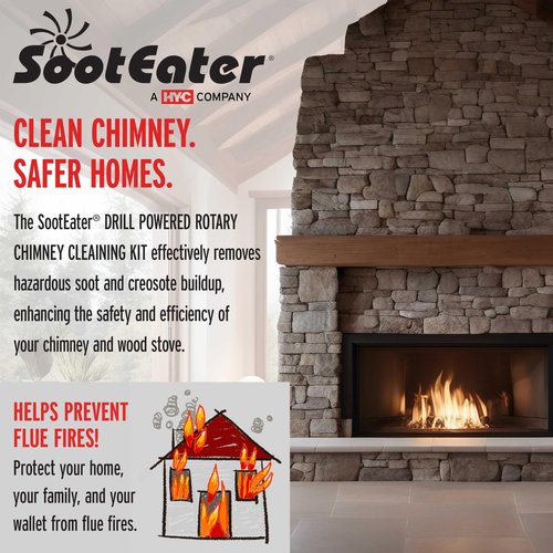 Gardus SootEater Rotary Chimney Rod Set - 6' Rotary Black Chimney Cleaner Extension Rods Kit w/a Quick-Connect System, for Long Chimney Pole, CRD307.