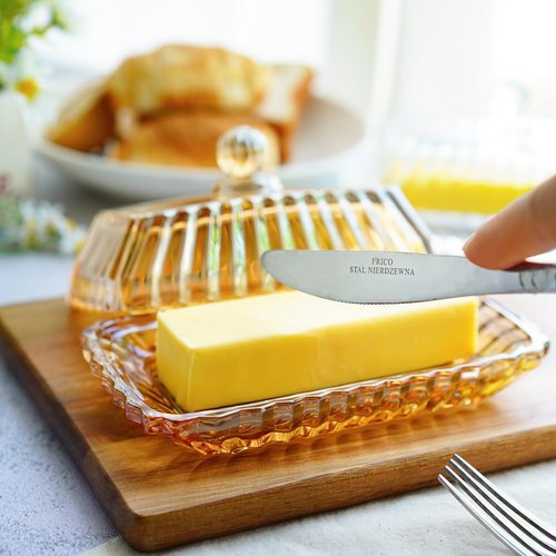 QFkirs Amber Glass Butter Dish with Lid, Crystal Covered Butter Dish for Countertop for Kitchen Dining Table Decor, Butter Tray Keeper Container
