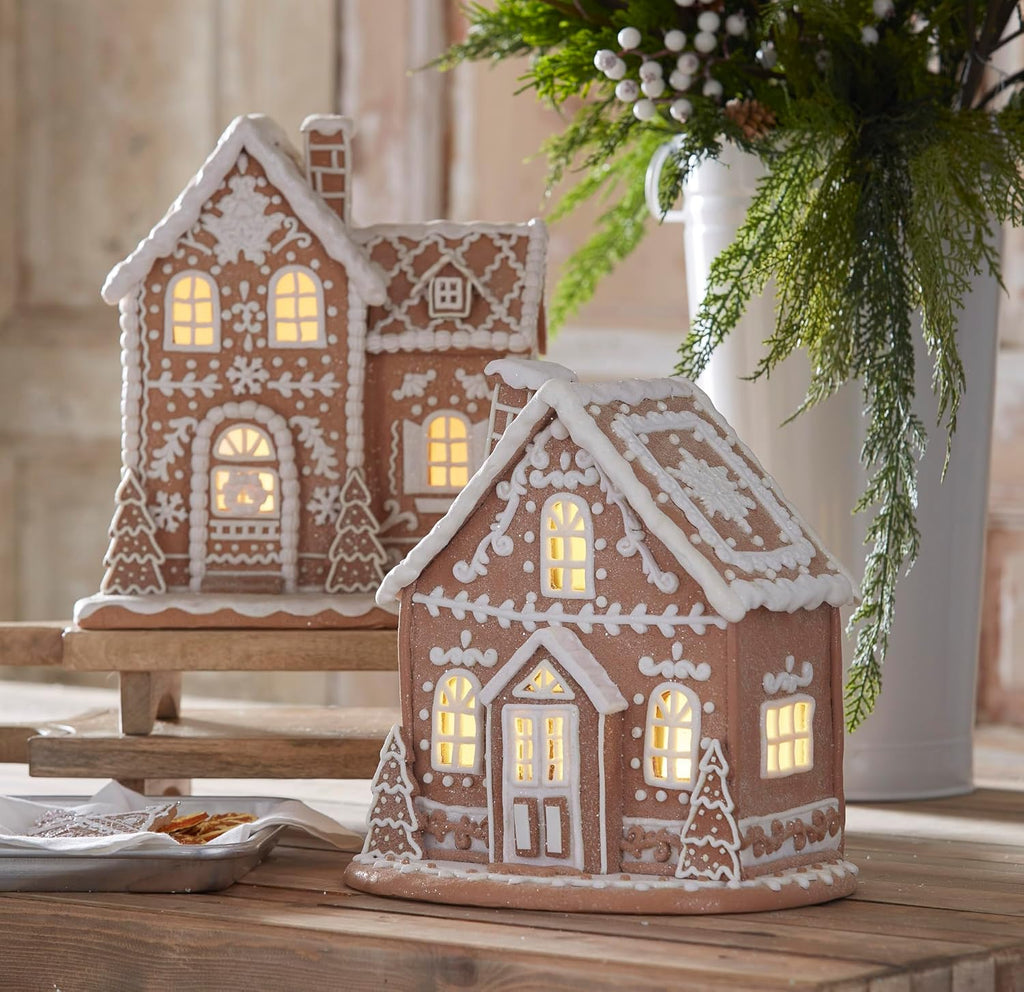 One Holiday Way 12-Inch Lighted Gingerbread House - Elegant Christmas Village Tabletop Decoration w/Timer