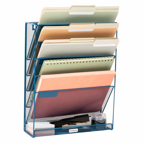 Mind Reader 5-Pocket Vertical File Storage, Desktop Organizer, Wall Mount, Office, Metal Mesh, Turquoise