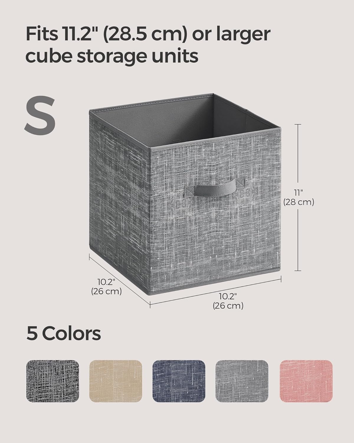 SONGMICS Storage Cubes - Foldable Non-Woven Fabric Bins with Double Handles - Set of 8, Cattail Gray, 10.2 x 10.2 x 11 Inches