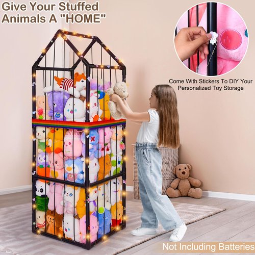 Stuffed Animals Storage Zoo Plushies Toy Storage Organizer Unicorn Castle PVC Stuffed Animals Holder Kids Toy Storage Playroom Nursery Storage Shelf
