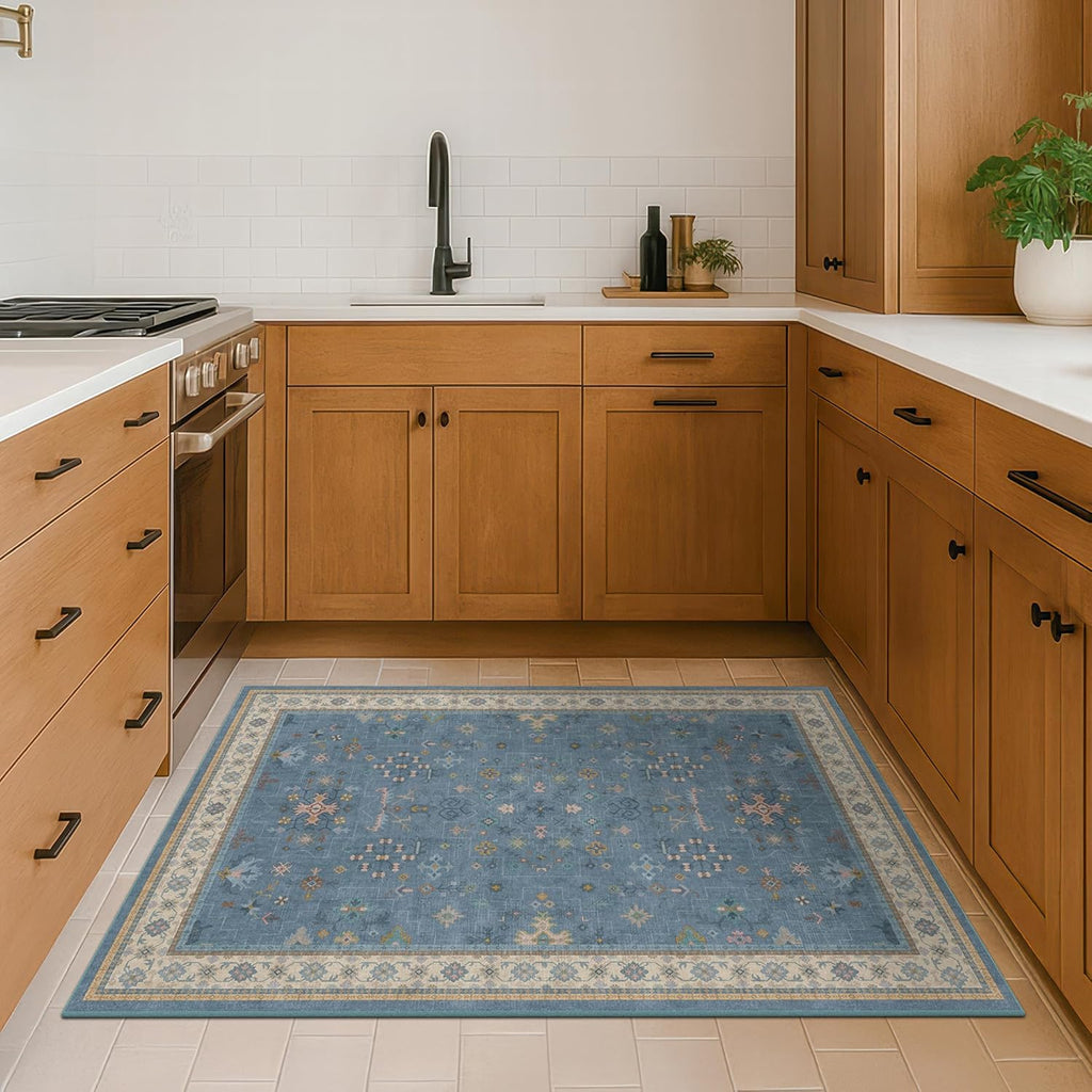 Washable Blue Rugs - 3x4 Indoor Throw Rug for Kitchen, Bedroom, Bathroom | Non-Slip, Fade-Resistant Design