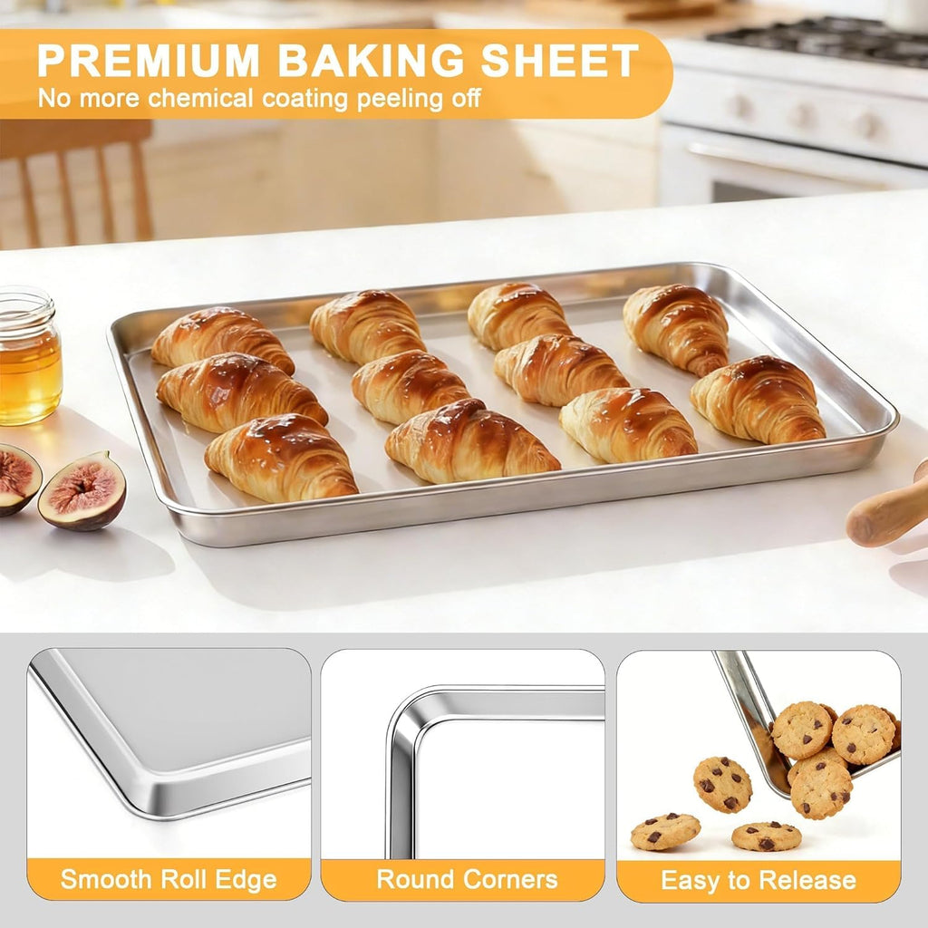 Onader Large Baking Sheet - 18 x 13 Inch Stainless Steel Cookie Pan | Dishwasher Safe, 2-Pack