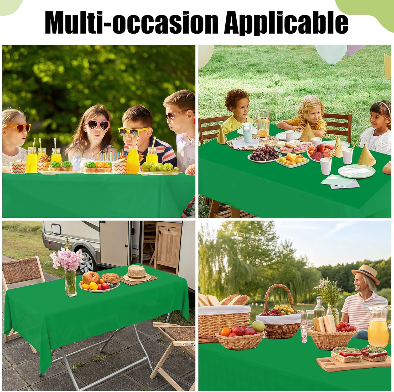 Smiry Disposable Tablecloths - Waterproof Plastic Covers for Parties | 54 x 108 Inch | Green - 3 Pack