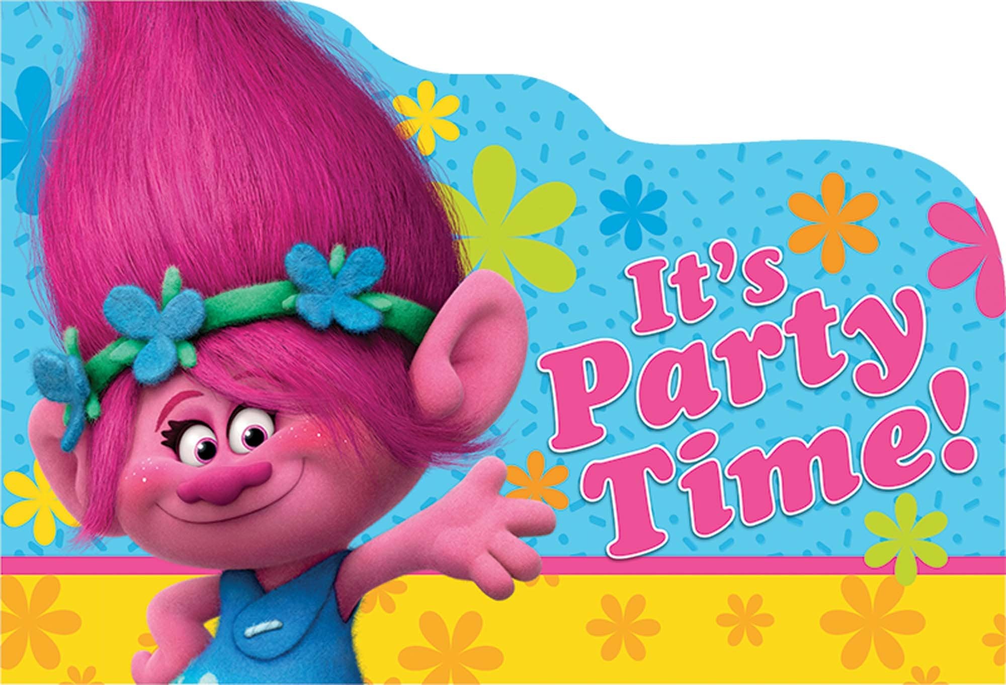 Postcard Invitations | Trolls Collection | Party Accessory,Blue and Yellow 8 Ct.
