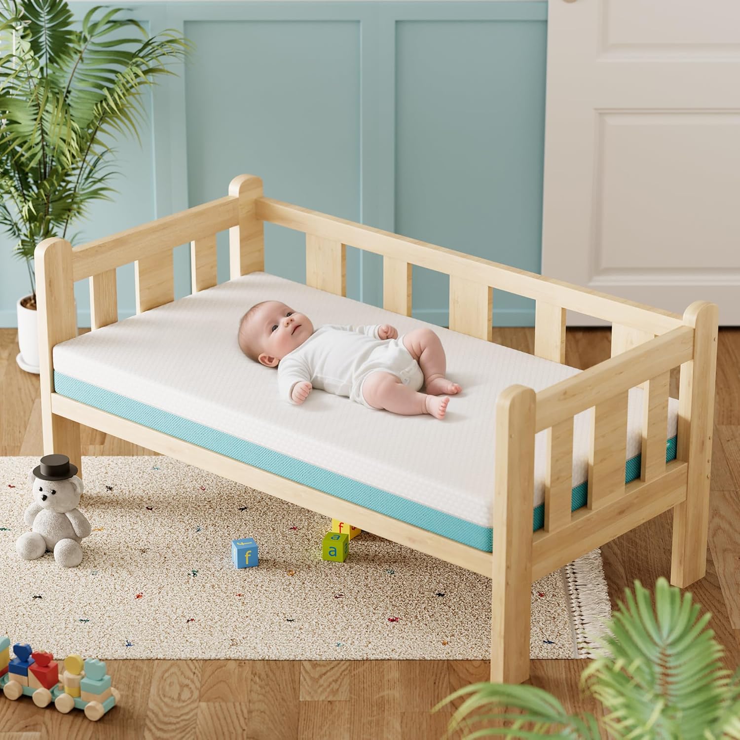 TeQsli Crib Mattress - Memory Foam Toddler Mattress with Breathable Washable Cover | Standard Size 52 x 27.6 x 4.5 Inch