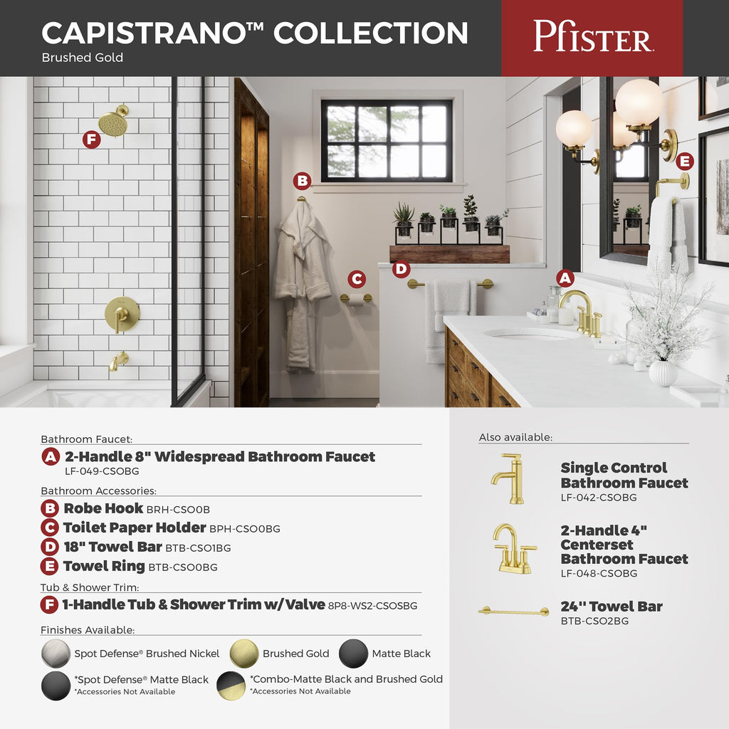 Pfister Capistrano Towel Hook, Bathroom Towel & Robe Hook, Wall-Mounted, Screw-in, Brushed Gold Finish