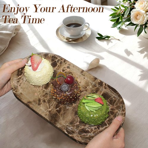 YMXYJM Genuine Real Natural Marble Tray for Bathroom, Luxury Dark Brown Stone Vanity Tray, Decorative Oval Trays for Countertop Storage, Vanity, Dresser, Kitchen, Home Decor, 11.8" x 6", Brown