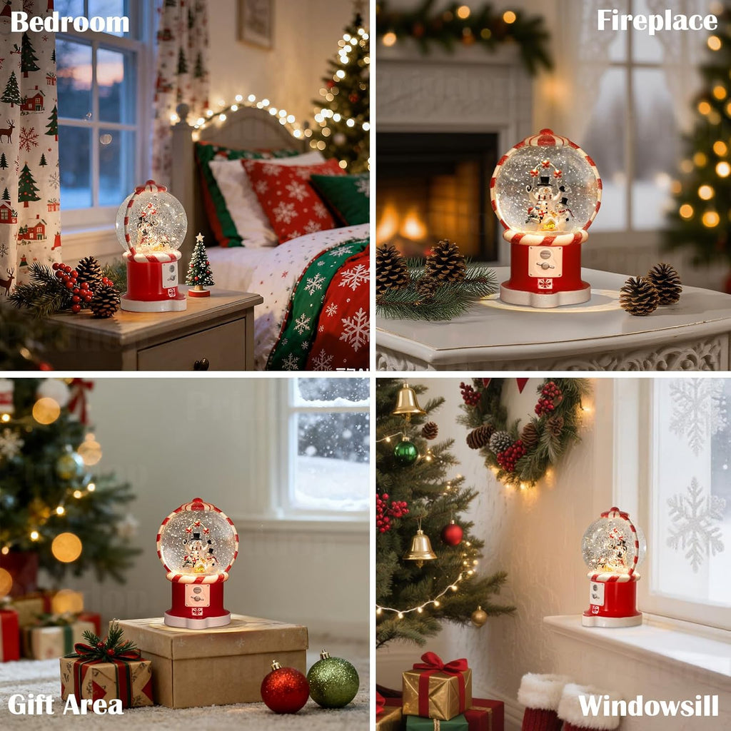 Priddop Snowman Snow Globe | Musical Glitter Christmas Decoration - 7.8 Inch USB/Battery Timer Gift