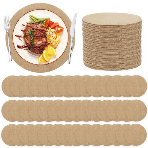 120 PCS Round Burlap Placemats 11.8 Inch Jute Rustic Place Mats Fall Reusable Table Mats Heat Resistant Round Table Mats Farmhouse Placemats Rustic Table Decorations for Dinner Holiday Supplies