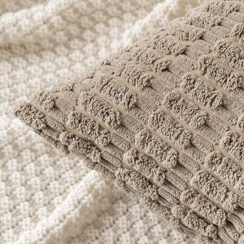 MIULEE Euro Sham Pillow Covers - Soft Boho Striped Corduroy | 26x26 Inch, Light Brown, Modern Farmhouse Decor