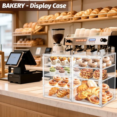 Pastry Display Case,Large Bakery Cookie Display Stand for Kitchen Countertop,4 Layers Adjustable Clear Bread Storage with Magnetic Door Bread Box and Cupcake Kitchen Counter 15.5x11.4x9.8 Inch