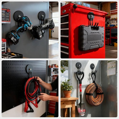 MUTUACTOR Magnetic Hooks - 40lbs Heavy Duty Double Metal J-Hook | Anti-Scratch Organizing Tool Set (2 Packs)