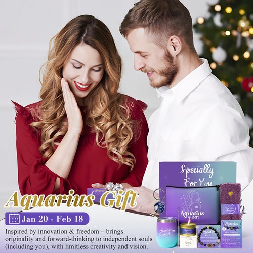 Aquarius Birthday Gifts for Women Zodiac Gift Basket Sets for Best friend, Mom, Sister, Wife, Unique Birthday Gift Ideas for Women
