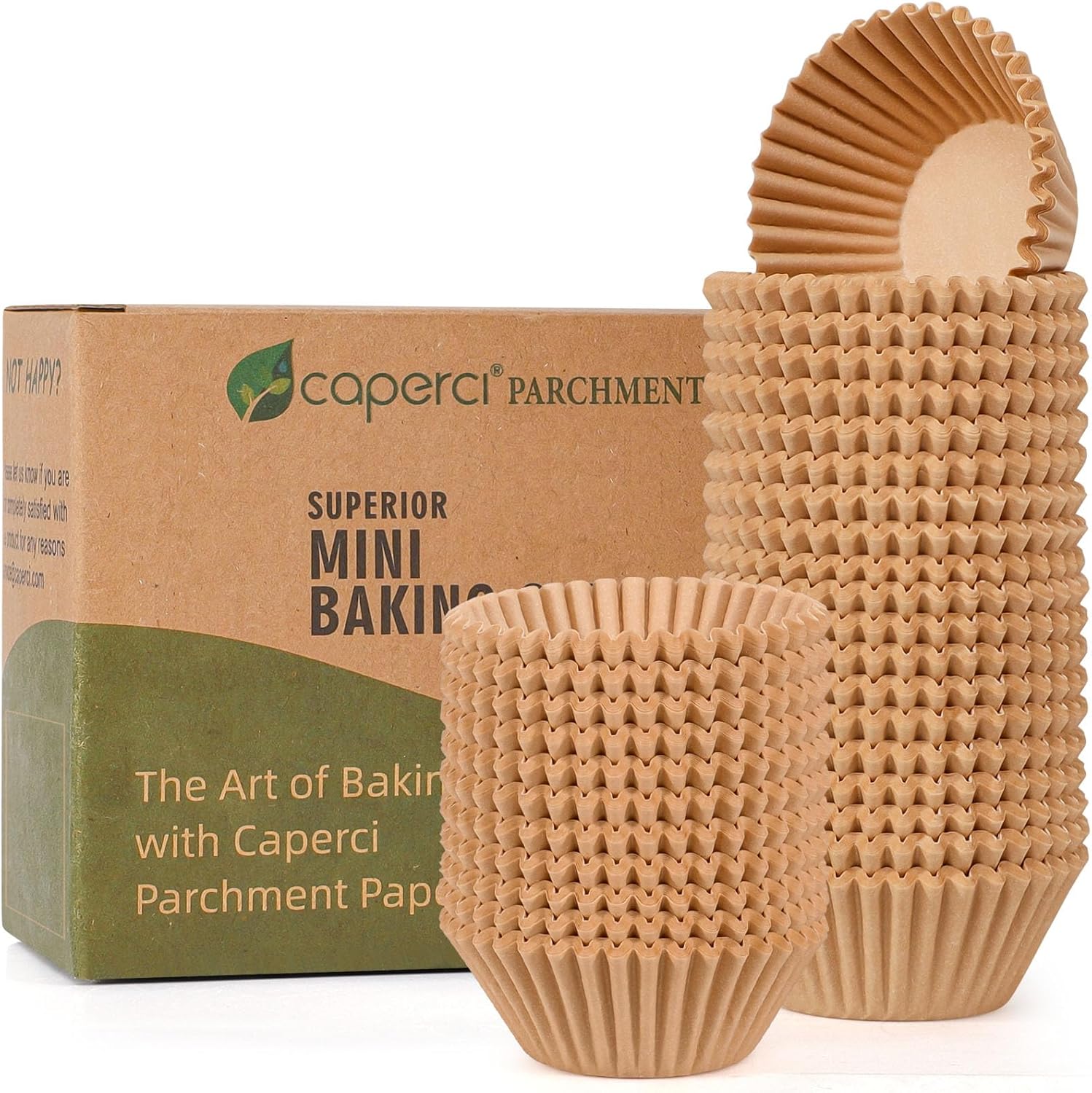 Caperci Mini Cupcake Liners - 400pcs Natural Paper Muffin Liners, Non-Stick & Grease-Proof