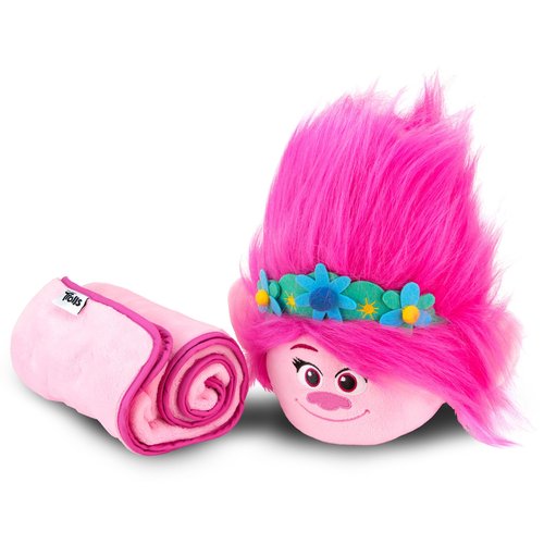 Trolls Armrest Buddy Stuffed Plush Travelling Toy with Blanket 13” - Kids Ultimate Travel Pillow Companion Set (Queen Poppy)