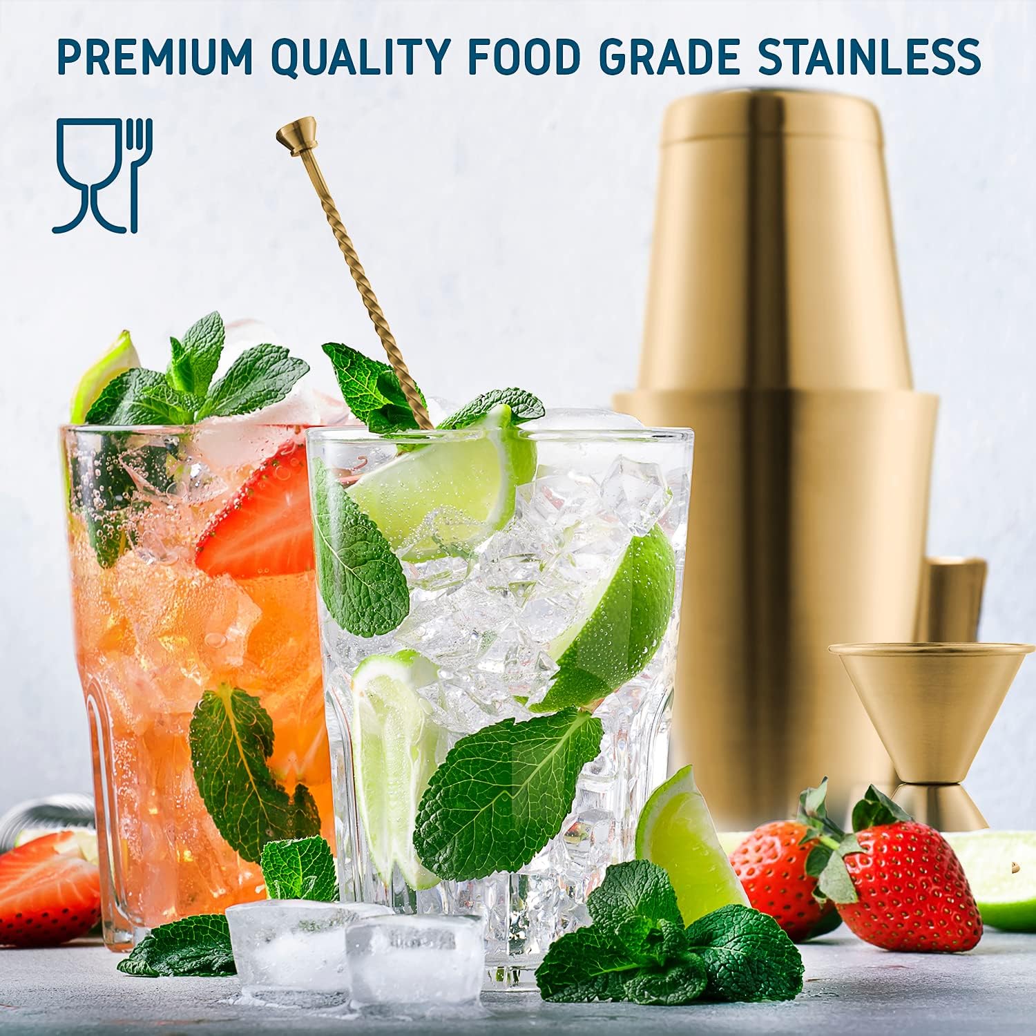 Skiennix 16-Piece Cocktail Shaker Set - Premium Stainless Steel Mixology Kit | Gold Bar Tools & Recipe Book