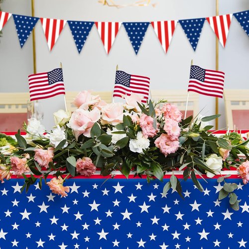 Gatherfun Disposable Plastic Tablecloth - Waterproof American Flag Design for Patriotic Celebrations | 3PCS 54 x 108 Inch