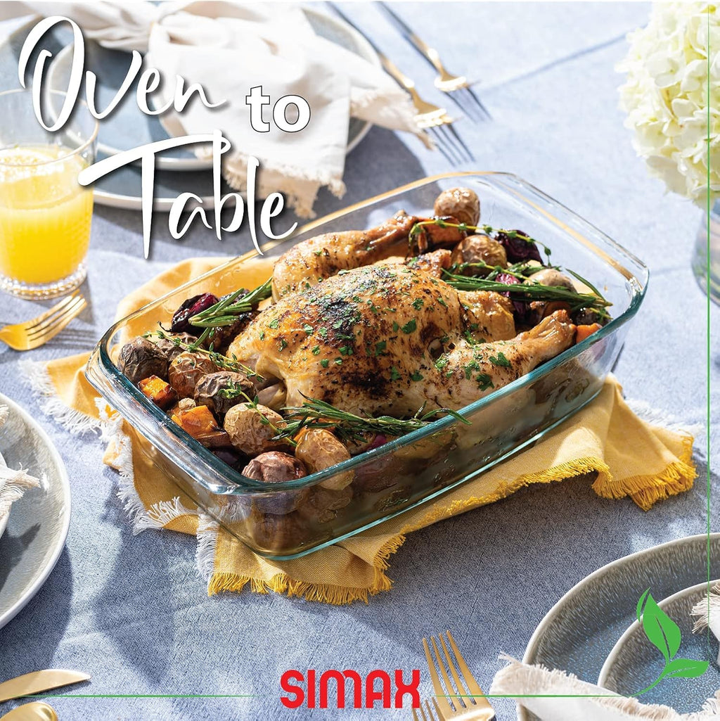 Simax Large Glass Casserole Dish - Oven Safe Bakeware With Lid | 3 Quart Oblong Cooking & Serving Dish