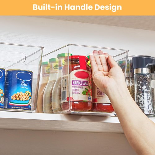 YIHONG 10 Pack Clear Pantry Organizer Bins, Plastic Containers with Handle for Kitchen,Freezer,Cabinet,Closet,Bathroom Under Sink Storage