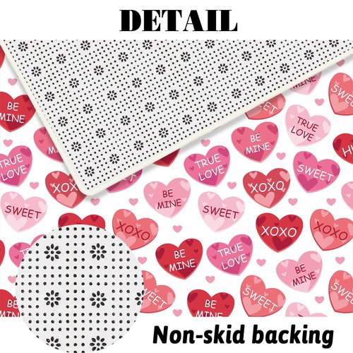 MEHOFOND 4pcs Valentines Shower Curtain Set Pink and Red Conversation Hearts Shower Curtain Sets for Valentine Heart Candy Bathroom Decor Curtains with Non-Slip Rugs Toilet Lid Cover and Bath Mat