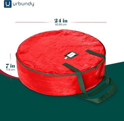 Heavy Duty Wreath Storage Bag - 24 Inch Waterproof Red Container for Year-Round Wreaths
