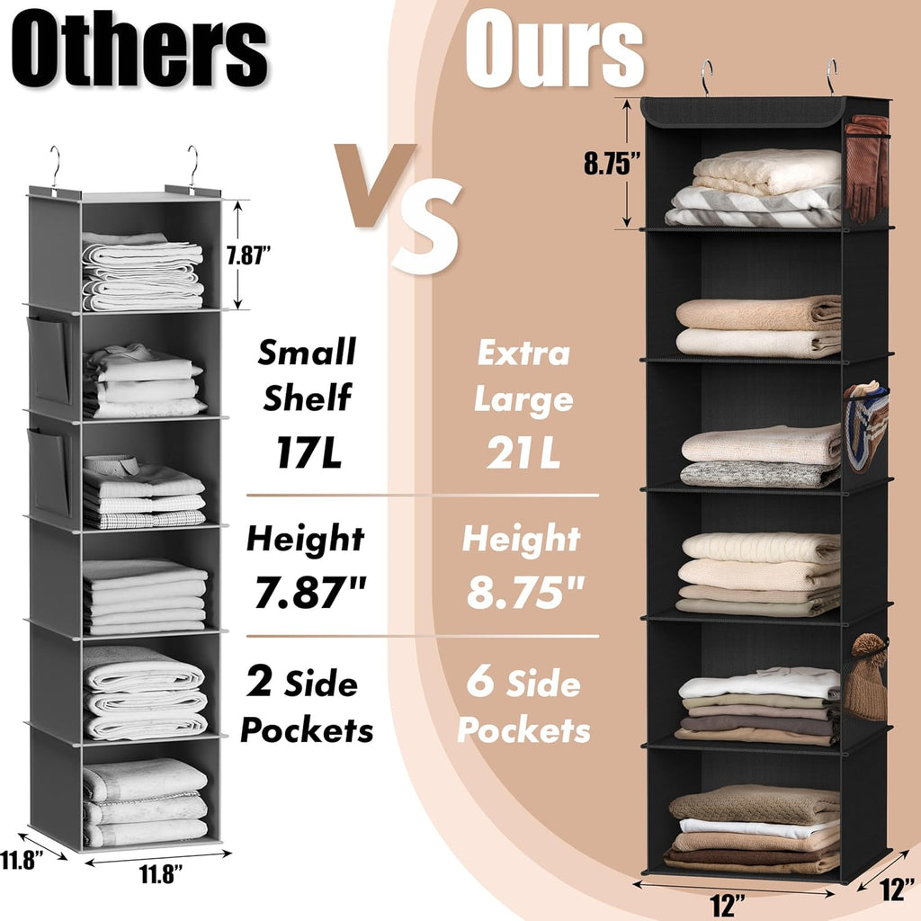 Simple Houseware 6-Shelf Hanging Closet Organizer - Space-Saving Storage Solution, Black