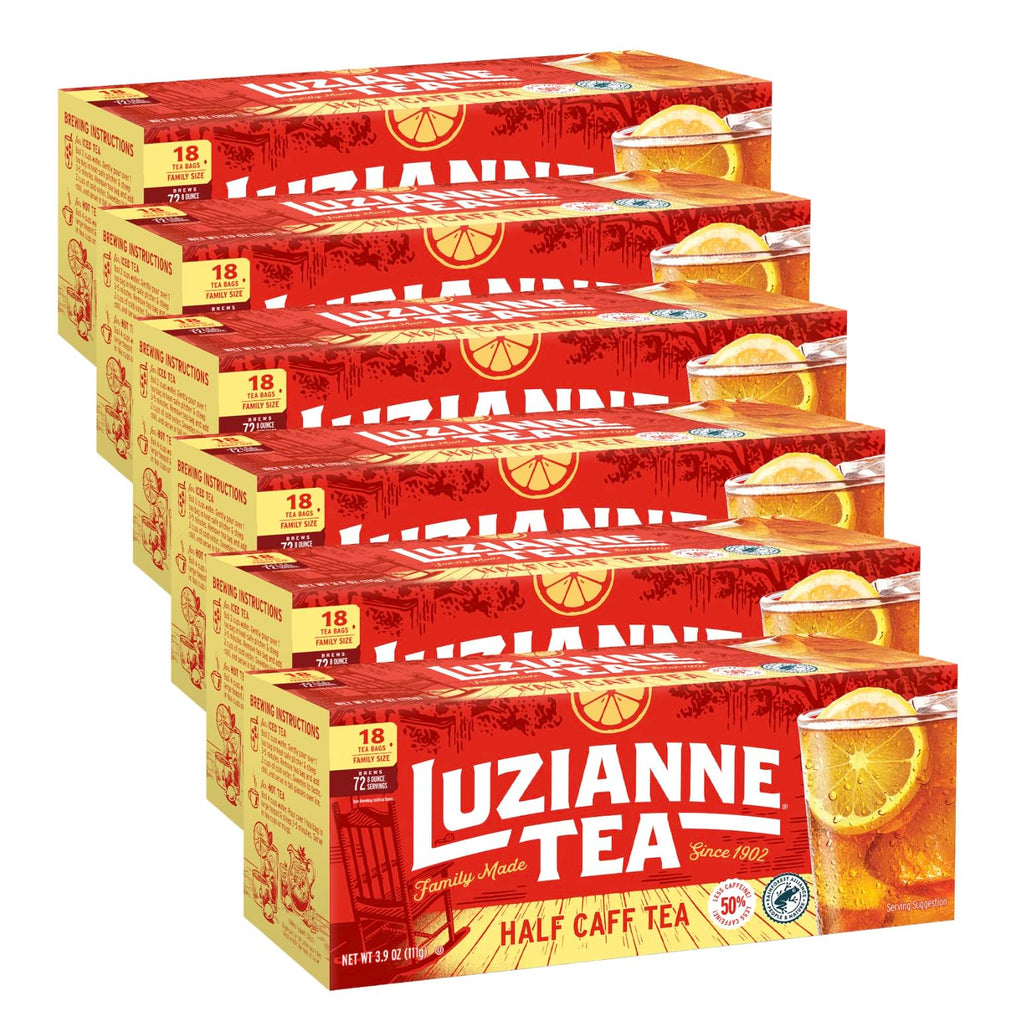 Luzianne Unsweetened Half-Caff Iced Tea Bags, Family Size, 18ct Box (Pack of 6)