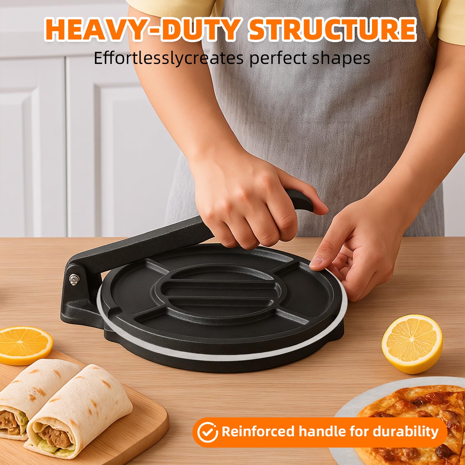 Xeoca 10 Inch Cast Iron Tortilla Press & Comal Pan Bundle, Include 100 Pcs Parchment Paper,Commercial-Grade Cast Iron Tortilla Maker, Roti Press, Non-Stick, Heat-Resistant, Black