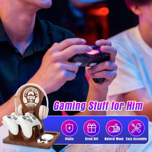 JSENGIFT Gamer Gifts for Men Teen Boy, Gamer Accessories Stuff, Gaming Gifts for Son Boyfriend Husband Wooden Headphone Stand