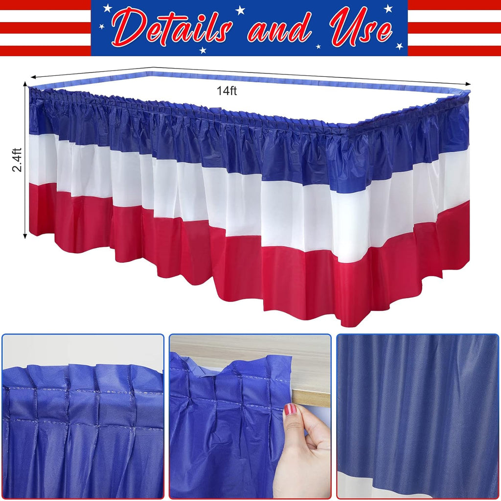 Patriotic 4th of July Table Skirts by [Brand Name] - Red, White & Blue Disposable Decorations | 2.4 x 14 Ft