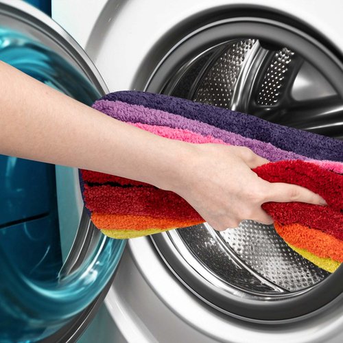Edepreak Rainbow BathroomMat Colorful Striped Floor Bathroom Rugs Super Soft and Absorbent Microfiber Plush Bath Rugs with Non-Slip Backing for Bath Machine Washable 16"X24"