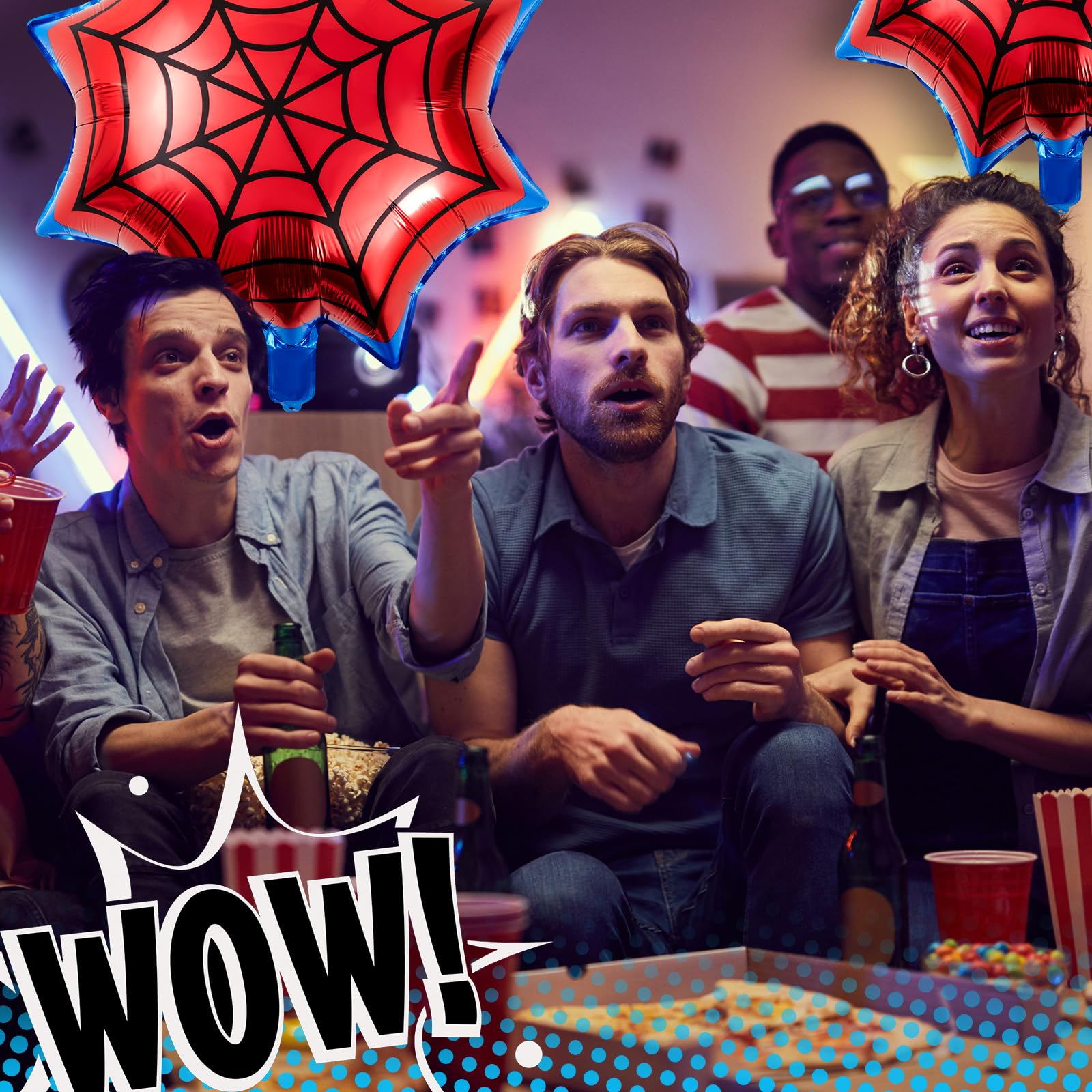Soulchen 25" Spider Birthday Party Balloon Cartoon Characters Themed Party Decor Foil Large Spider Webs Balloons for Cartoon Carnival Theme Birthday Decorations(6 Pack,Red, Blue)