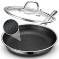 SNOWCLAD Frying Pan with Lid, 10 Inch Hybrid Non Stick Stainless Steel Skillets, Dishwasher Induction Oven Broiler Safe, Non Toxic Chef's Pan, PFOA Free Cookware
