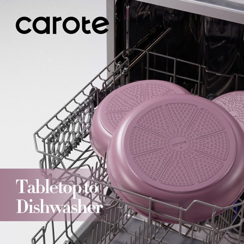 CAROTE Non Stick Frying Pans, 8"+10"+12” Frying Pan Egg Pan Omelet Pans with Detachable Handle, Stone Non Toxic Cookware, PFOA Free, Induction Compatible & Oven Safe, Dishwasher Safe, Purple