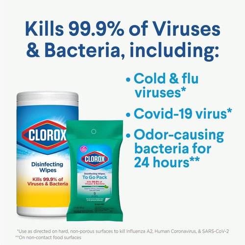 Clorox Disinfecting Wipes - Bleach-Free Fresh Scent, 9 Count | Convenient To-Go Pack, 24 Packs