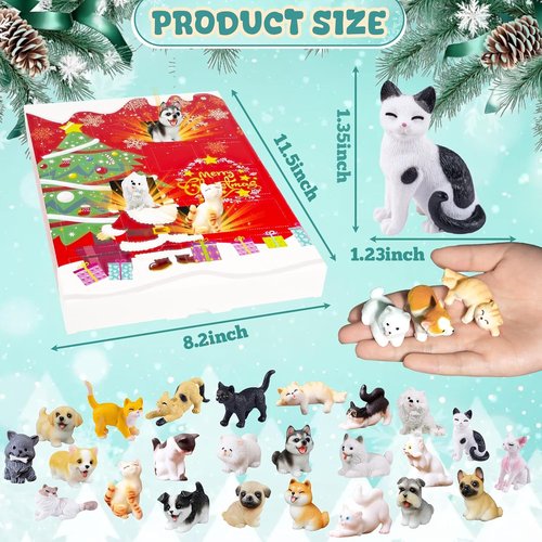 Bbiamsleep Christmas Advent Calendar - 24 Mini Cat & Dog Figurines for Festive Countdown Decor