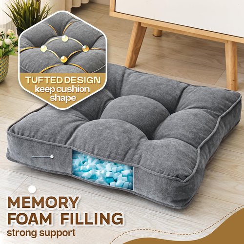 1 MIDDLE ONE Floor Pillow Set of 2, Memory Foam Floor Cushions for Adults, Large Meditation Pillow for Sitting, 22 x 22 Inches (Square | Grey)