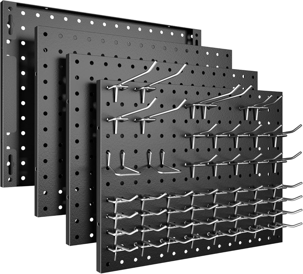 Spampur Peg Board - Heavy Duty Metal Panels with 50 Hooks | Black Wall Organizer for Home & Garage