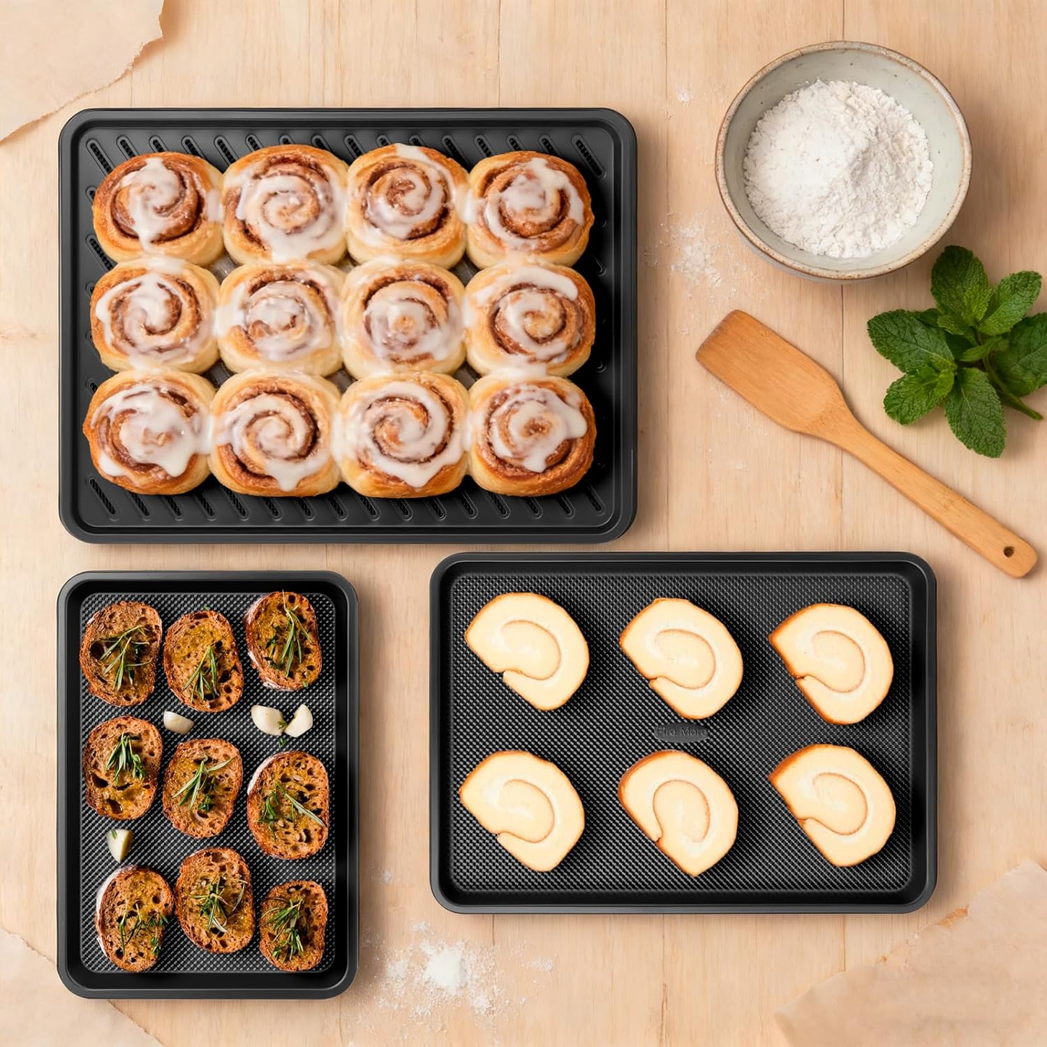 Skiennix Nonstick Cookie Sheets - Heavy Duty Baking Set with Cooling Rack | 4-Piece, 0.8mm Thickness
