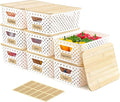 8 Pack Plastic Storage Bins by [Brand Name] - Stackable Baskets with Bamboo Lids for Pantry Organization