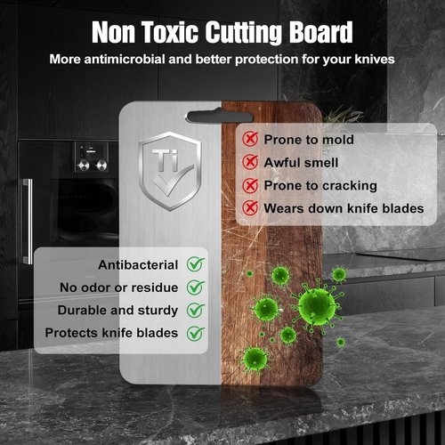 QuShen Titanium Cutting Board - 100% Pure Titanium Double Sided Chopping Board for Kitchen, Dishwasher Safe, Easy to Clean (18"L x 12"W)