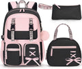 Fimibuke Girls' Backpack Set - 3 PCS Waterproof Backpack with Lunch Box & Pencil Case | Ideal for School & Travel