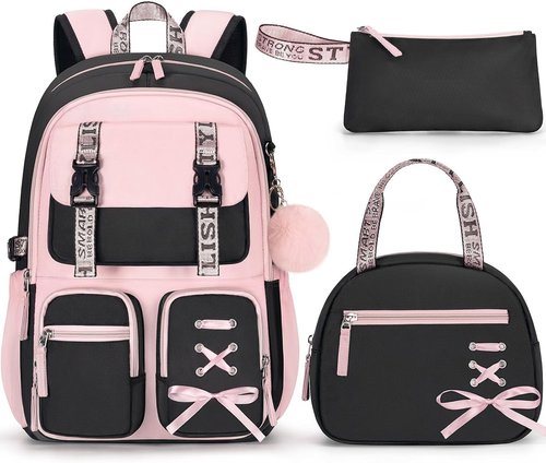 Fimibuke Girls' Backpack Set - 3 PCS Waterproof Backpack with Lunch Box & Pencil Case | Ideal for School & Travel