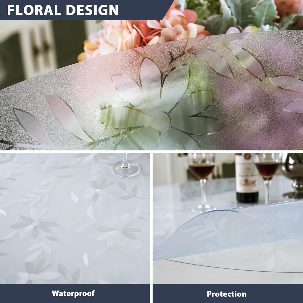 LovePads 1.5mm Thick 40 Inch Flower Round Table Cover Protector, Round Table Protector for Dining Room Table, Non-Slip Plastic Tablecloth Cover, Vinyl Circle Table Pad