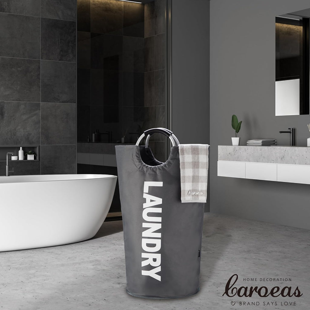 Caroeas 125L Laundry Basket - Large Collapsible Hamper with Padded Handles | Dark Grey