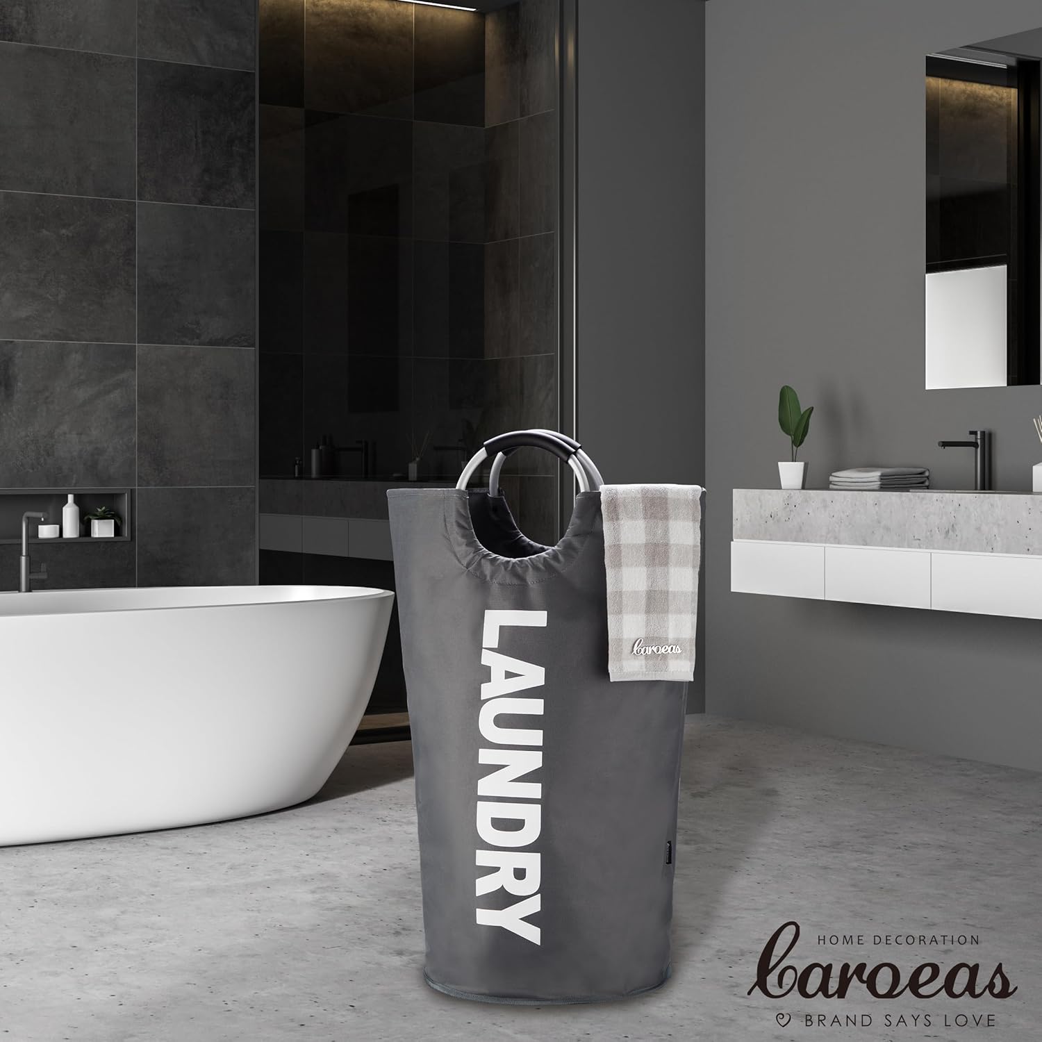 Caroeas 125L Laundry Basket - Large Collapsible Hamper with Padded Handles | Dark Grey