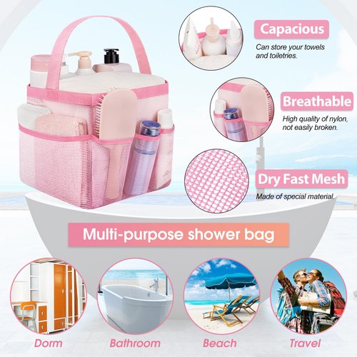 Attmu Mesh Shower Caddy Portable for College Dorm Room Essentials with 8 Pockets, Hanging Shower Caddy Dorm Basket, Quick Dry Bag for Bathroom