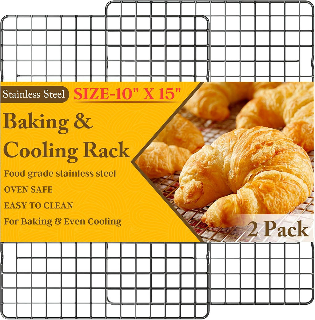 Skiennix 2PCS Cooling Racks - Heavy Duty Stainless Steel Wire for Baking & Grilling | 10" x 15" - Oven & Dishwasher Safe (Black)